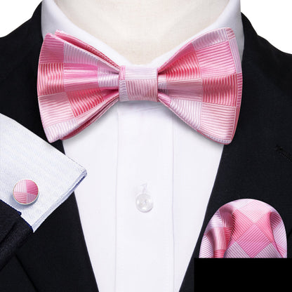 Pink Plaid Silk Bow Tie Set bow ties    - Sophisticated Gentlemen