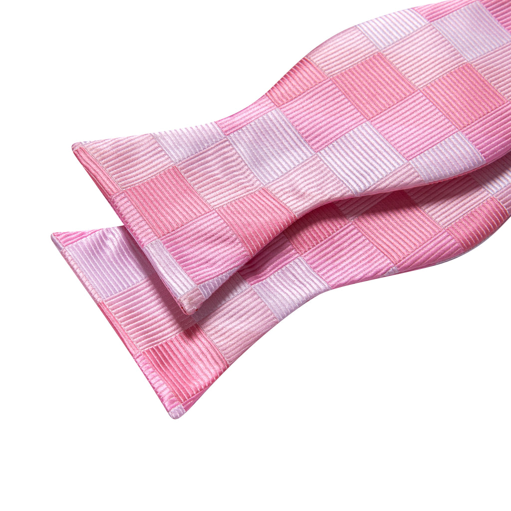 Pink Plaid Silk Bow Tie Set bow ties    - Sophisticated Gentlemen