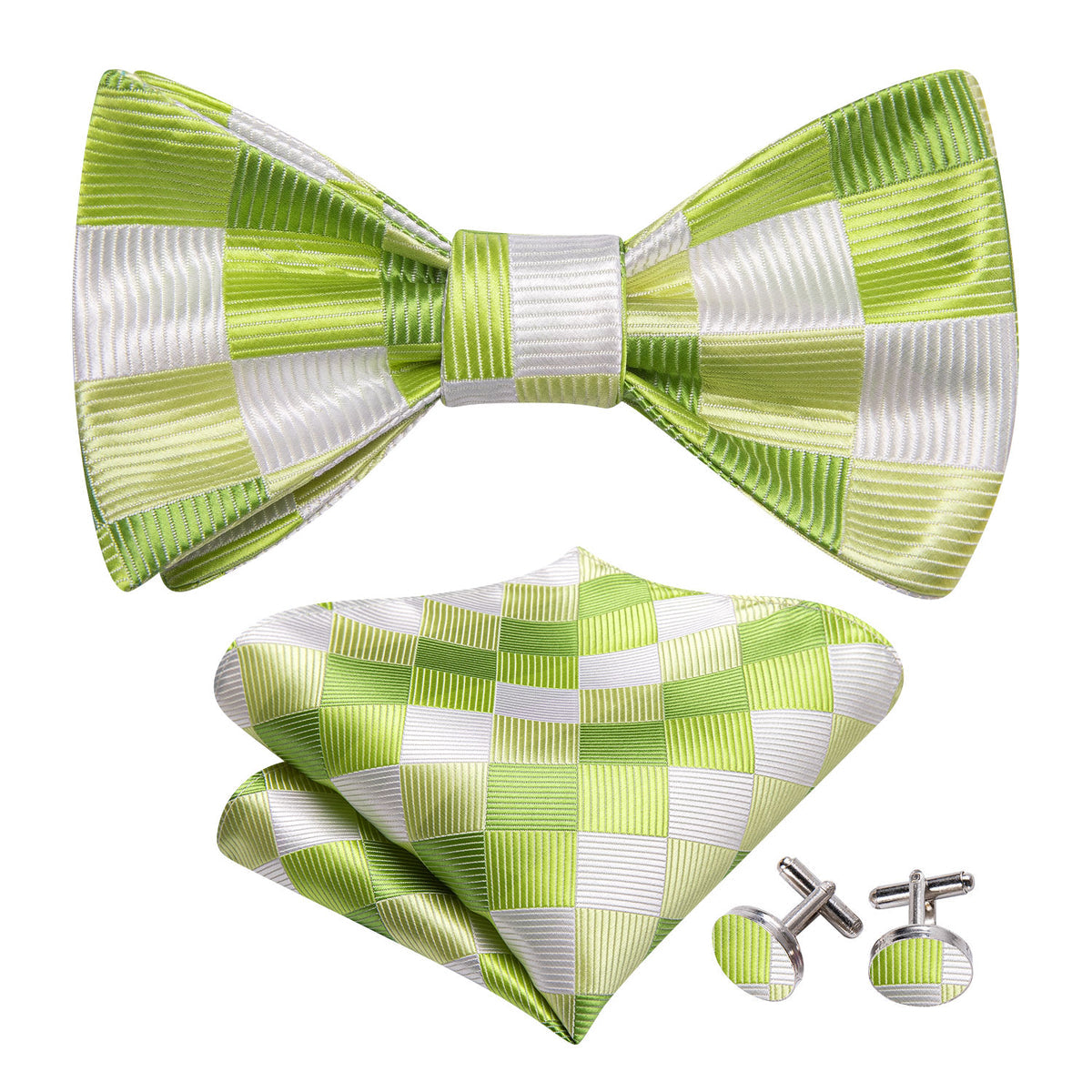 Green White Plaid Silk Bow Tie Set bow ties    - Sophisticated Gentlemen