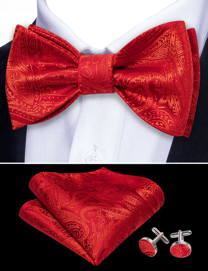Strong Red Paisley Silk Bow Tie Set bow ties    - Sophisticated Gentlemen