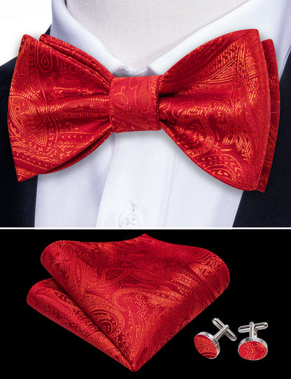 Strong Red Paisley Silk Bow Tie Set bow ties    - Sophisticated Gentlemen