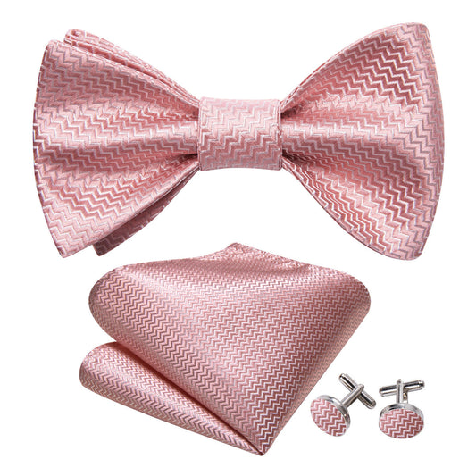 Pink White Striped Silk Bow Tie Set bow ties    - Sophisticated Gentlemen