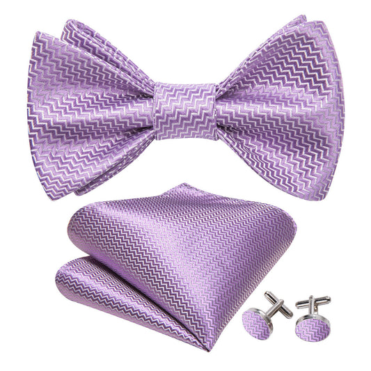 Purple White Striped Silk Bow Tie Set bow ties    - Sophisticated Gentlemen