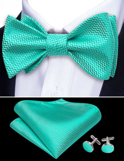 Teal Aqua Striped Silk Bow Tie Set bow ties    - Sophisticated Gentlemen