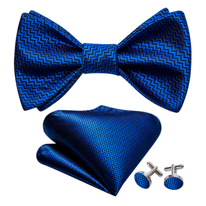Navy Blue Striped Silk Bow Tie Set bow ties    - Sophisticated Gentlemen
