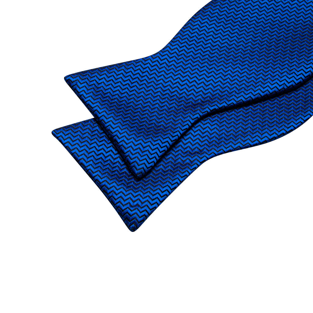 Navy Blue Striped Silk Bow Tie Set bow ties    - Sophisticated Gentlemen