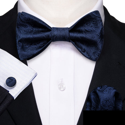 Ultra Marine Paisley Silk Bow Tie Set bow ties    - Sophisticated Gentlemen