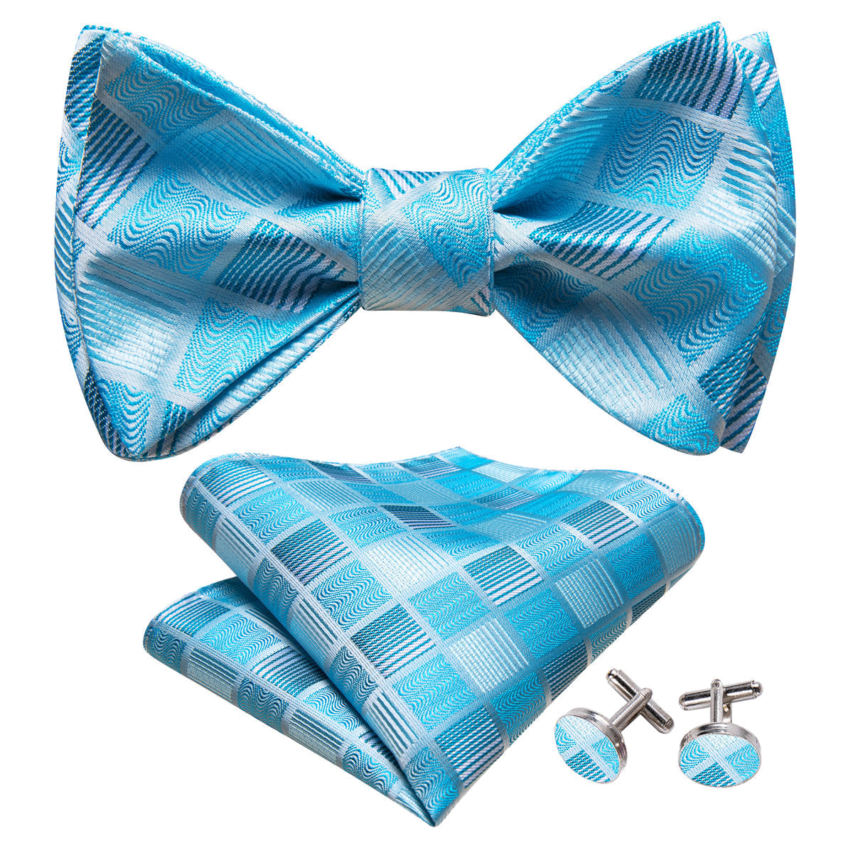 Sky Blue Plaid Bow Tie Set bow ties    - Sophisticated Gentlemen