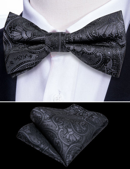 Black Paisley Silk Children Bow Tie Set bow ties    - Sophisticated Gentlemen