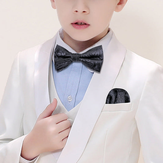 Black Paisley Silk Children Bow Tie Set bow ties    - Sophisticated Gentlemen