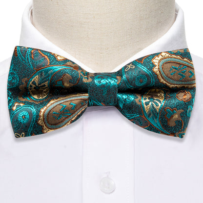 Teal Blue Paisley Silk Children Bow Tie Set bow ties    - Sophisticated Gentlemen
