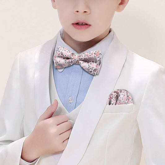 White Pink Floral Silk Children Bow Tie Set bow ties    - Sophisticated Gentlemen