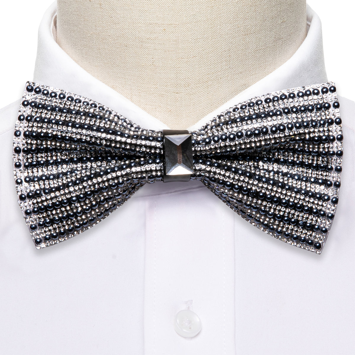 Black White Shining Rhinestones Wedding Bow Tie Set bow ties    - Sophisticated Gentlemen