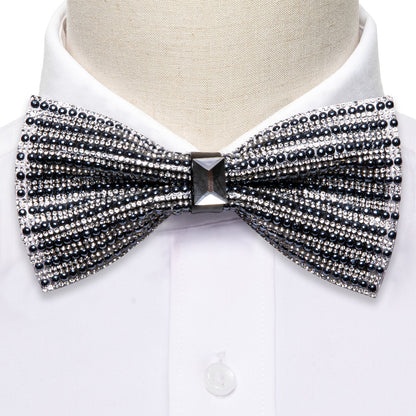 Black White Shining Rhinestones Wedding Bow Tie Set bow ties    - Sophisticated Gentlemen