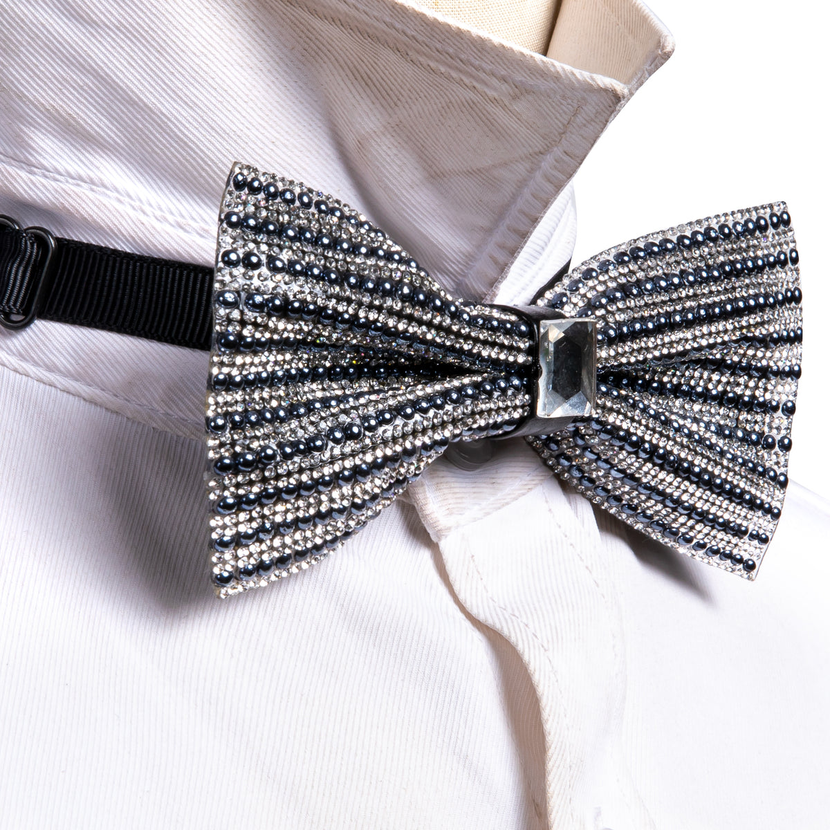 Black White Shining Rhinestones Wedding Bow Tie Set bow ties    - Sophisticated Gentlemen