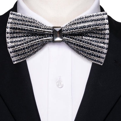Black White Shining Rhinestones Wedding Bow Tie Set bow ties    - Sophisticated Gentlemen