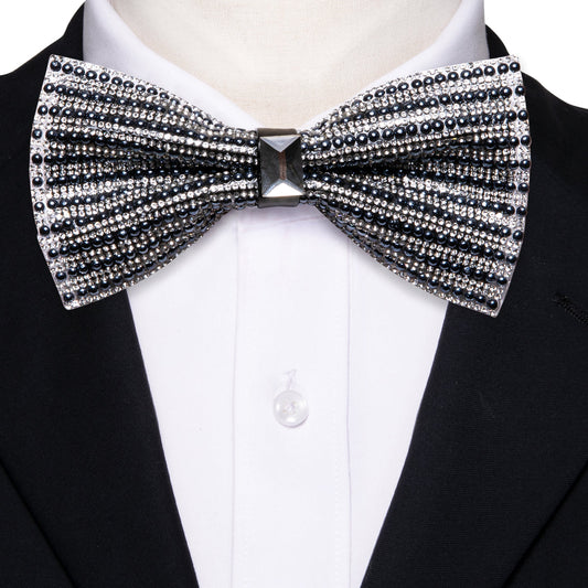 Black White Shining Rhinestones Wedding Bow Tie Set bow ties    - Sophisticated Gentlemen