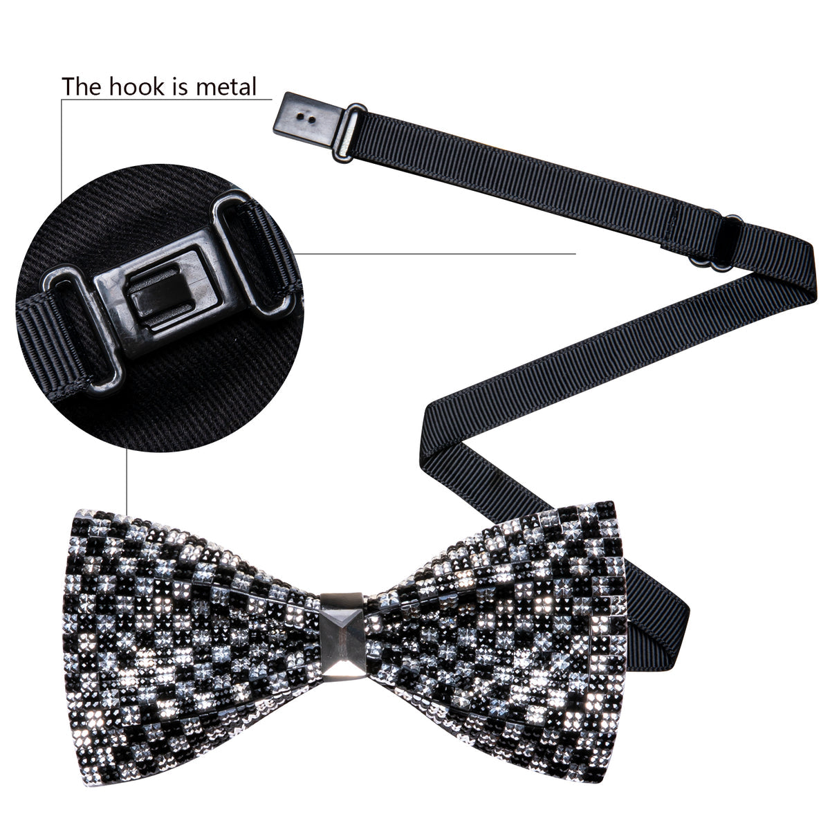 Black White Shining Plaid Rhinestones Wedding Bow Tie Set bow ties    - Sophisticated Gentlemen