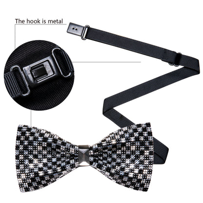 Black White Shining Plaid Rhinestones Wedding Bow Tie Set bow ties    - Sophisticated Gentlemen