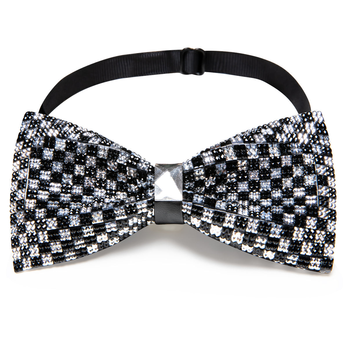 Black White Shining Plaid Rhinestones Wedding Bow Tie Set bow ties    - Sophisticated Gentlemen