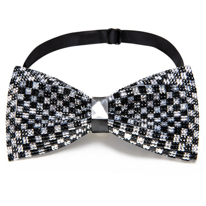 Black White Shining Plaid Rhinestones Wedding Bow Tie Set bow ties    - Sophisticated Gentlemen