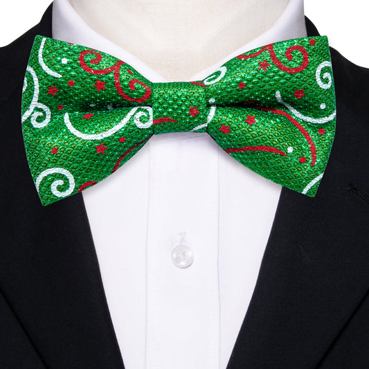 Green White Floral Silk Christmas Bow Tie Set bow ties    - Sophisticated Gentlemen