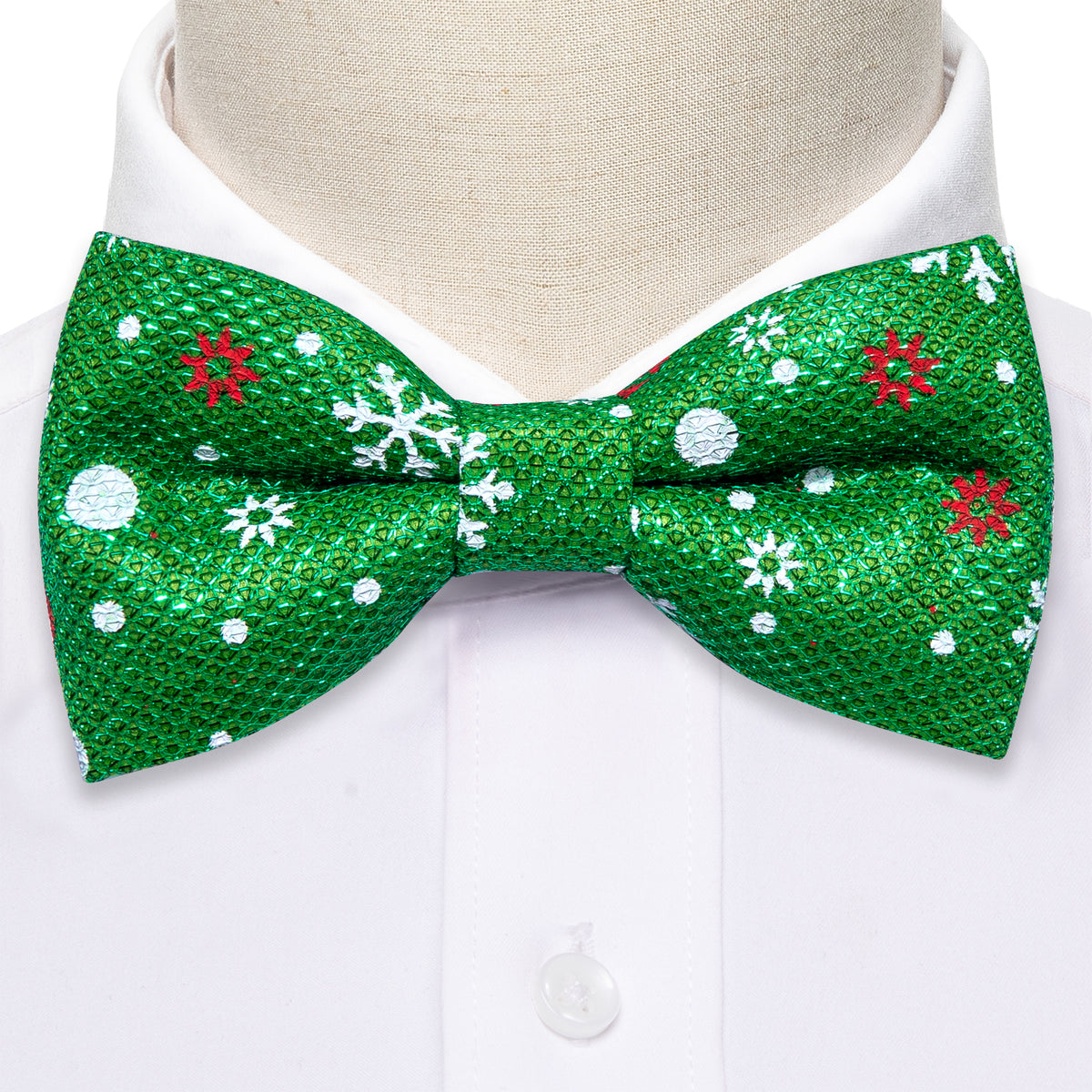 Green White Printed Christmas Element Silk Bow Tie Set bow ties    - Sophisticated Gentlemen