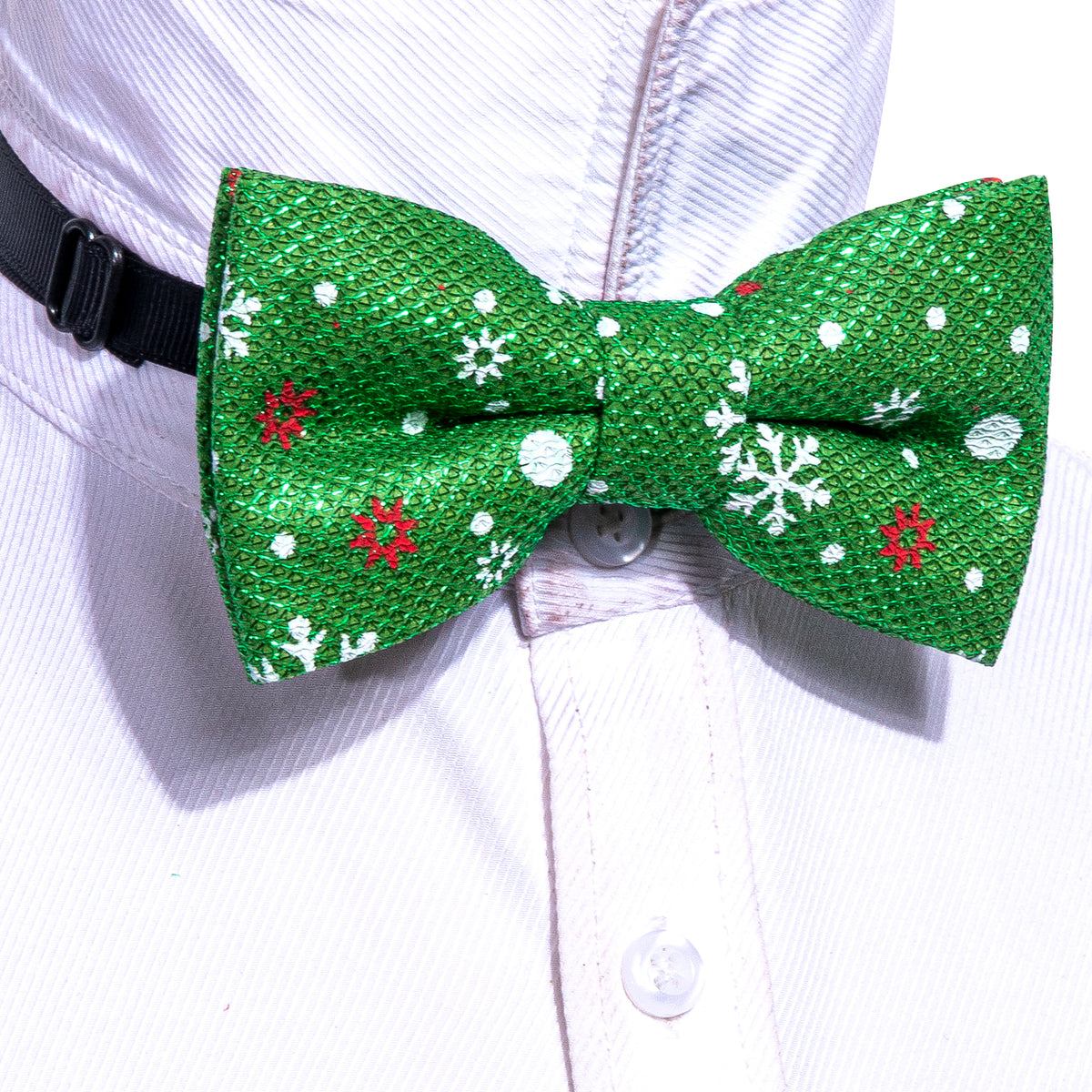Green White Printed Christmas Element Silk Bow Tie Set bow ties    - Sophisticated Gentlemen