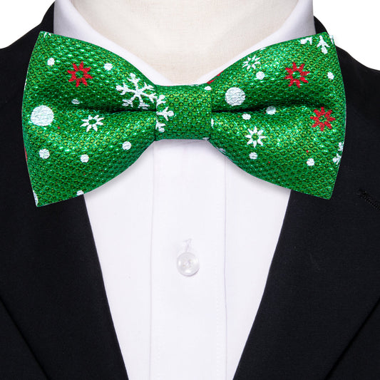 Green White Printed Christmas Element Silk Bow Tie Set bow ties    - Sophisticated Gentlemen