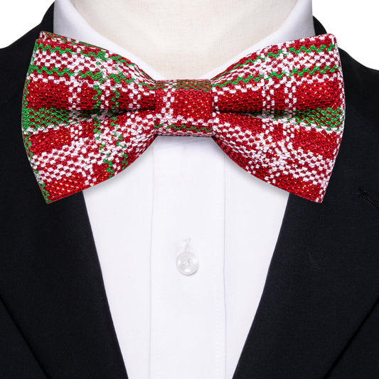 Red Green Plaid Silk Christmas Bow Tie Set bow ties    - Sophisticated Gentlemen