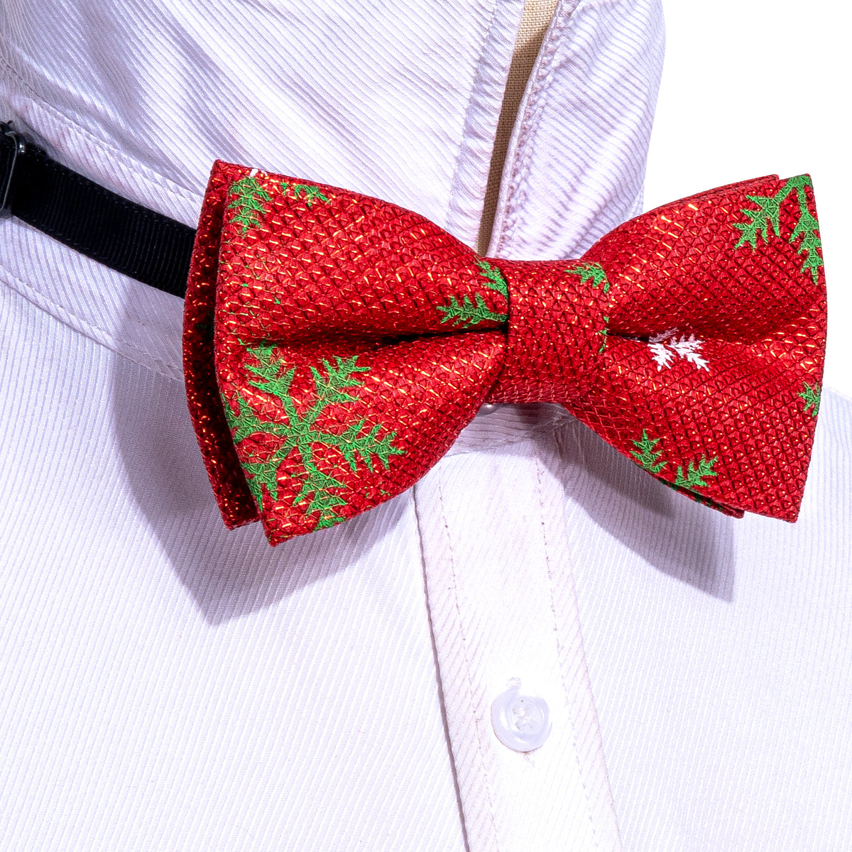 Bright Red Green Snowflake Silk Christmas Bow Tie Set bow ties    - Sophisticated Gentlemen