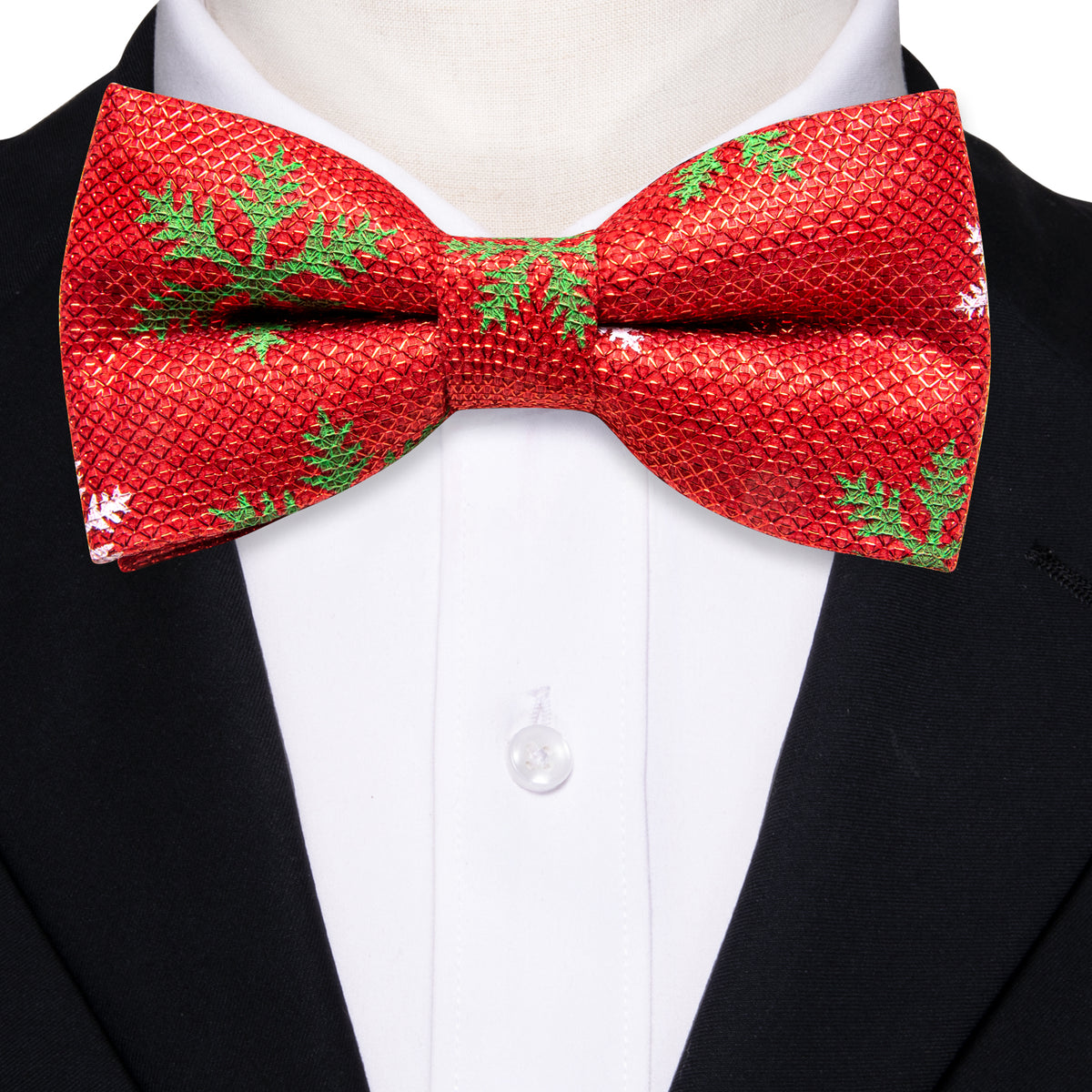 Bright Red Green Snowflake Silk Christmas Bow Tie Set bow ties    - Sophisticated Gentlemen