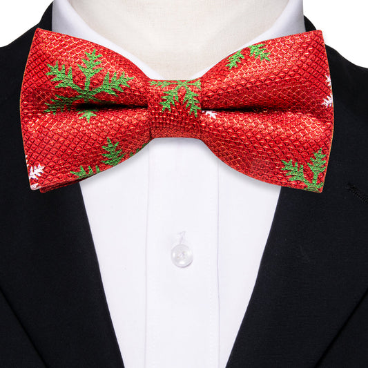 Bright Red Green Snowflake Silk Christmas Bow Tie Set bow ties    - Sophisticated Gentlemen