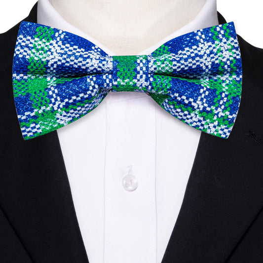 Blue Green Plaid Silk Christmas Bow Tie Set bow ties    - Sophisticated Gentlemen