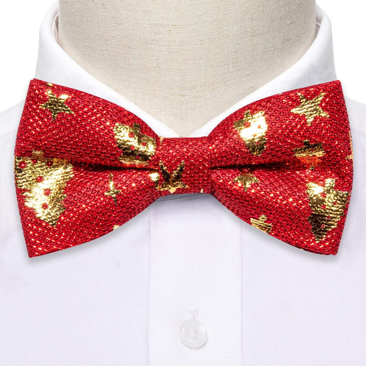 Red Gold Christmas Tree Silk Bow Tie Set bow ties    - Sophisticated Gentlemen