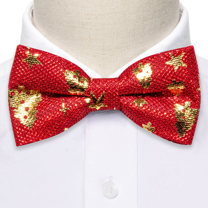 Red Gold Christmas Tree Silk Bow Tie Set bow ties    - Sophisticated Gentlemen