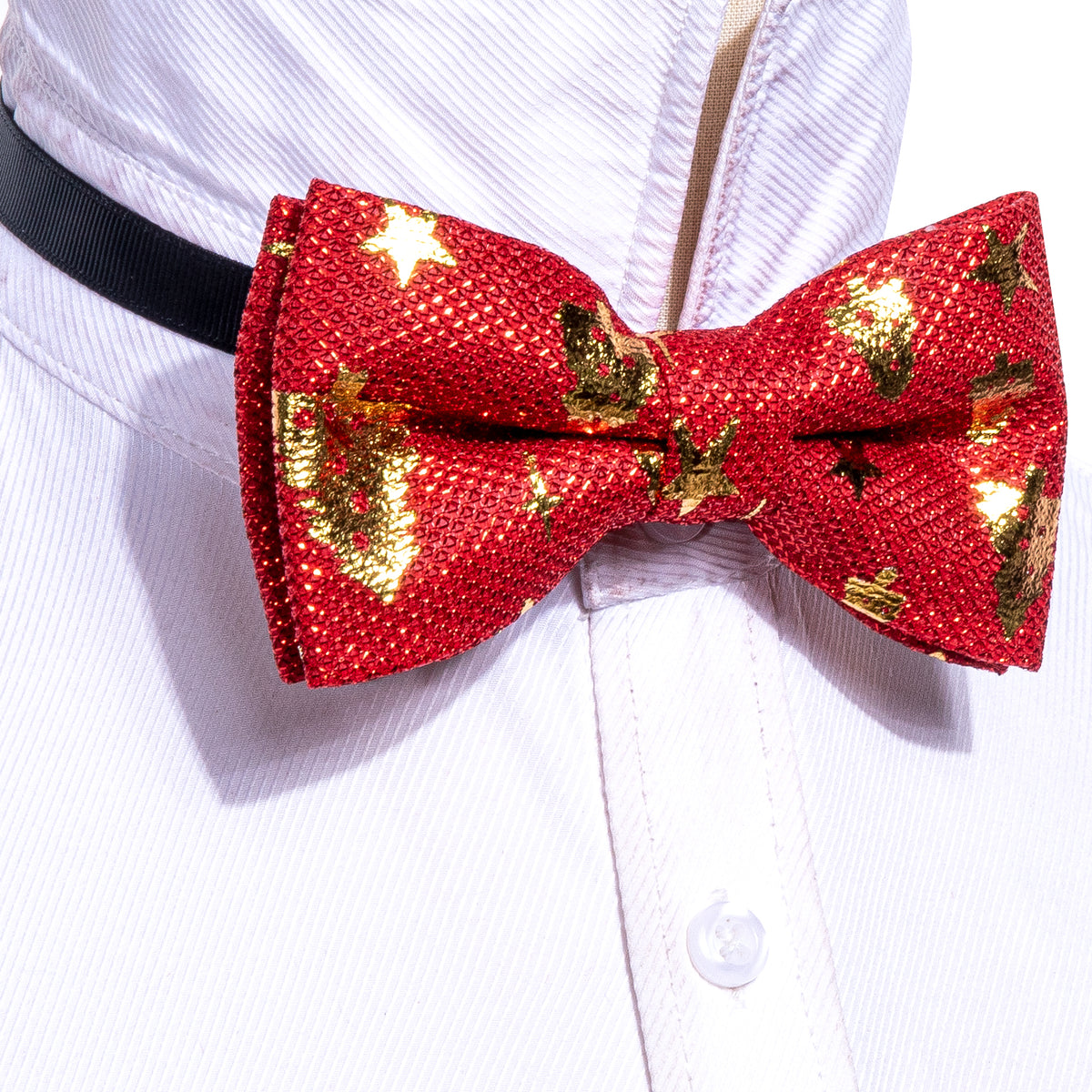 Red Gold Christmas Tree Silk Bow Tie Set bow ties    - Sophisticated Gentlemen