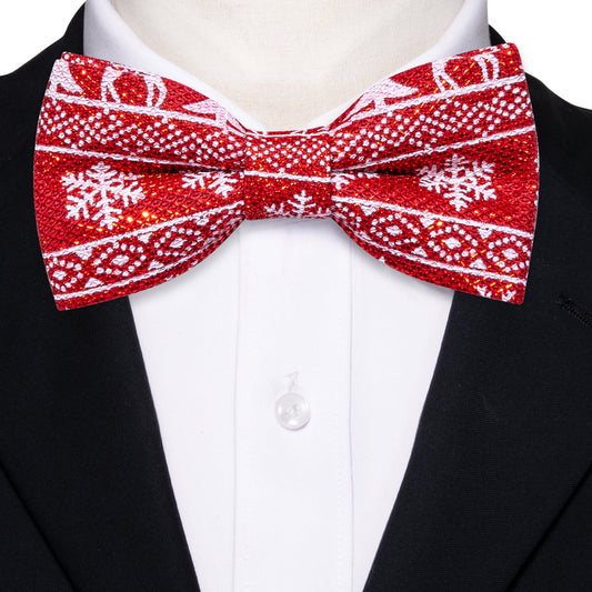 Red White Christmas Silk Fashion Bow Tie Set bow ties    - Sophisticated Gentlemen