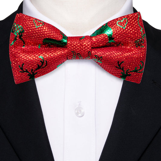 Bright Red Green Elk Silk Christmas Bow Tie Set bow ties    - Sophisticated Gentlemen