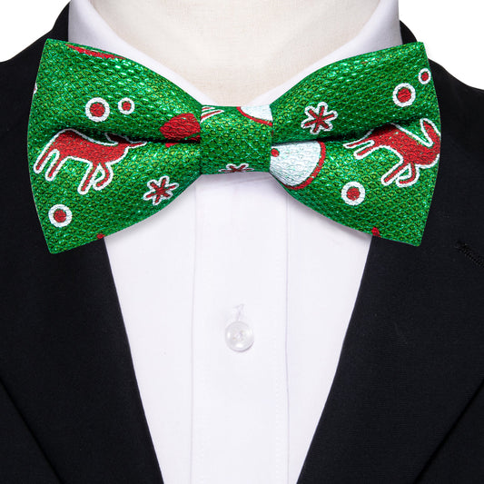 Green Brown Elk Silk Christmas Bow Tie Set bow ties    - Sophisticated Gentlemen