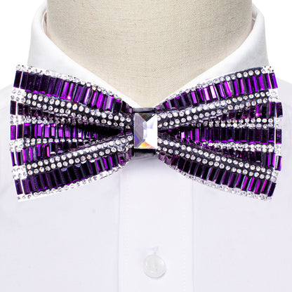 Shining Purple Rhinestones Bow Tie Set bow ties    - Sophisticated Gentlemen