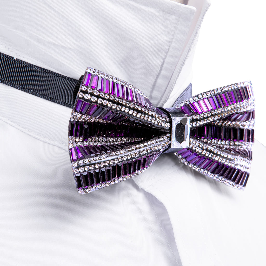 Shining Purple Rhinestones Bow Tie Set bow ties    - Sophisticated Gentlemen