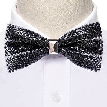 Black Shining Rhinestones Bow Tie Set bow ties    - Sophisticated Gentlemen