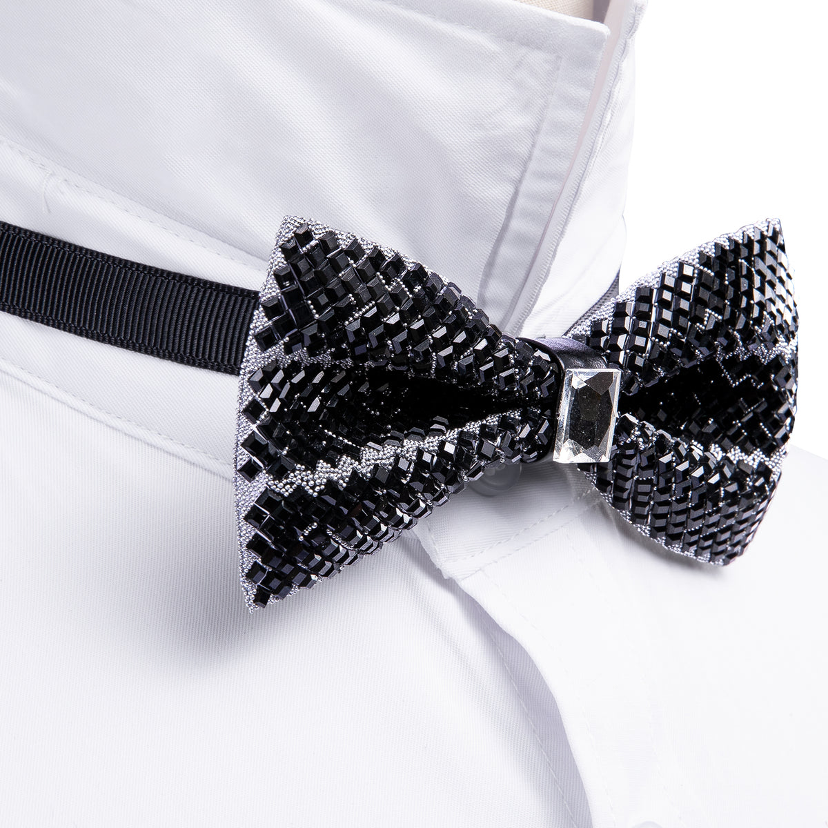 Black Shining Rhinestones Bow Tie Set bow ties    - Sophisticated Gentlemen