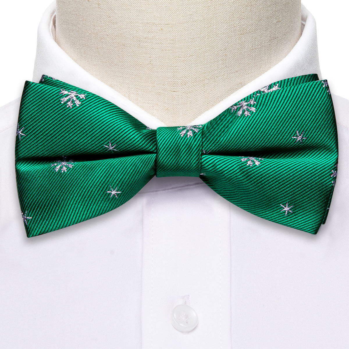 Green White Snowflake Silk Christmas Bow Tie Set bow ties    - Sophisticated Gentlemen
