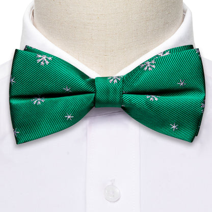 Green White Snowflake Silk Christmas Bow Tie Set bow ties    - Sophisticated Gentlemen