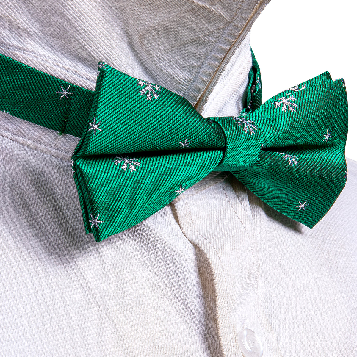 Green White Snowflake Silk Christmas Bow Tie Set bow ties    - Sophisticated Gentlemen