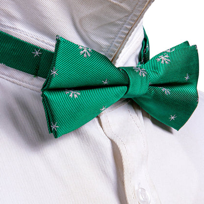 Green White Snowflake Silk Christmas Bow Tie Set bow ties    - Sophisticated Gentlemen