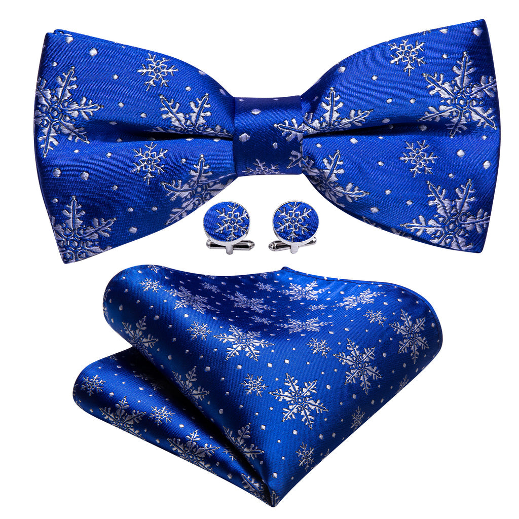 Blue White Christmas Snowflake Silk Bow Tie Set bow ties    - Sophisticated Gentlemen