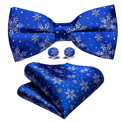 Blue White Christmas Snowflake Silk Bow Tie Set bow ties    - Sophisticated Gentlemen